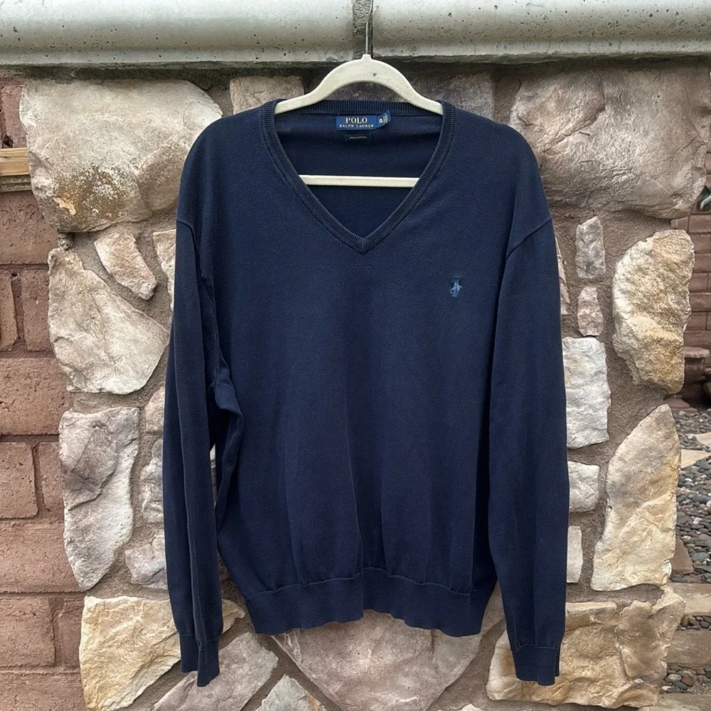 Polo Ralph Lauren Navy V-neck Sweater Pony Logo Pima Cotton Men’s XXL